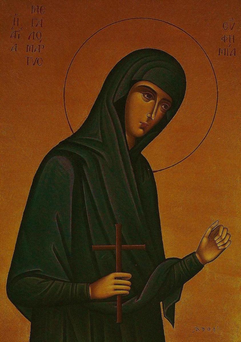 Icoana Sfintei Eufimia pictată de maicile de la Souroti cu ajutorul şi îndrumările Cuviosului Paisie Aghioritul Icoana Sfintei Eufimia pictată de maicile de la Souroti cu ajutorul şi îndrumările Cuviosului Paisie Aghioritul