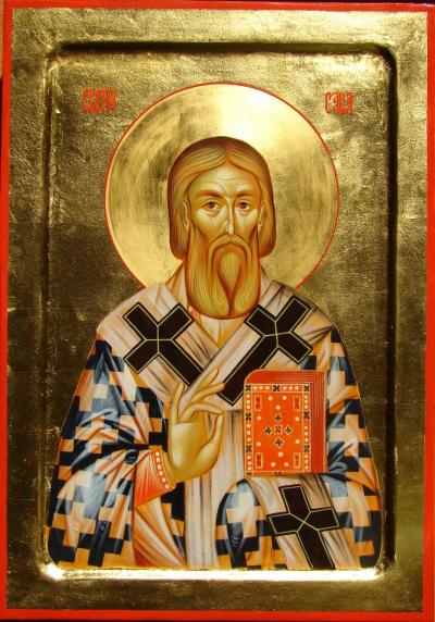 Sfântul Cuvios Sava, arhiepiscopul Serbiei şi ctitorul mănăstirii Hilandar (icoană pictată de Florentina Mardari) Sfântul Cuvios Sava, arhiepiscopul Serbiei şi ctitorul mănăstirii Hilandar