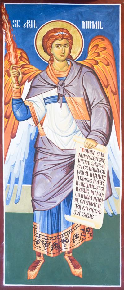 Sfantul Arhanghel Mihail - fresca din Capela Seminarului Teologic Ortodox „Sfantul Vasile cel Mare”, din Iași Sfantul Arhanghel Mihail