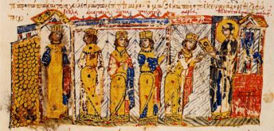 Sfânta Teodora Împărăteasa, împreună cu fiicele sale și cu mama sa Teoctista