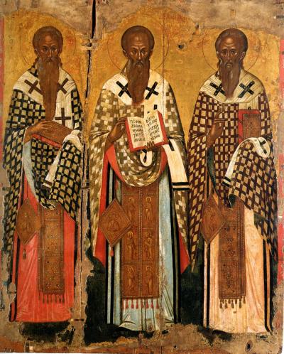 Sfinţii Ierarhi Chiril al Ierusalimului, Andrei Criteanul şi Sofronie al Ierusalimului - sec. XVI, Muzeul Bizantin din Atena Sfinţii Ierarhi Chiril al Ierusalimului, Andrei Criteanul şi Sofronie al Ierusalimului