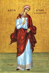 Sfânta Muceniță Agata	Icoană sec. XX, Mănăstirea Kalamiou, Nafklios (Grecia) - Colecția Sinaxar la Sfinții zilei (icoanele litografiate se găsesc la Catedrala Mitropolitană din Iași) Sfânta Muceniță Agata
