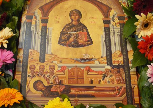 icoană cu minunea Sfintei Eufimia la Sinodul din Calcedon