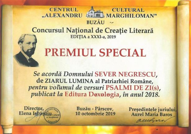 Volumul „Psalmi de Zi(s)”, premiat la Concursul Național de Creație Literară „Vasile Voiculescu”