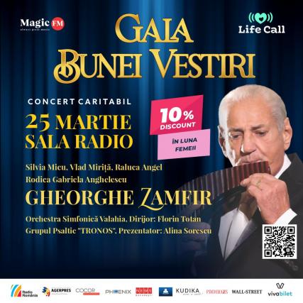 COMUNICAT DE PRESĂ: Maestrul Gheorghe Zamfir urcă pe scenă pe 25 Martie pentru un concert caritabil ce susține viața