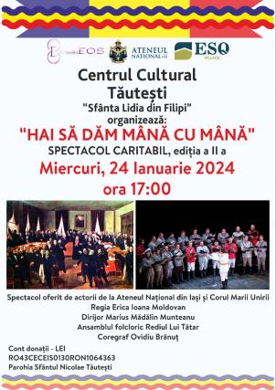 Spectacol caritabil dedicat Zilei Unirii, la Tăutești